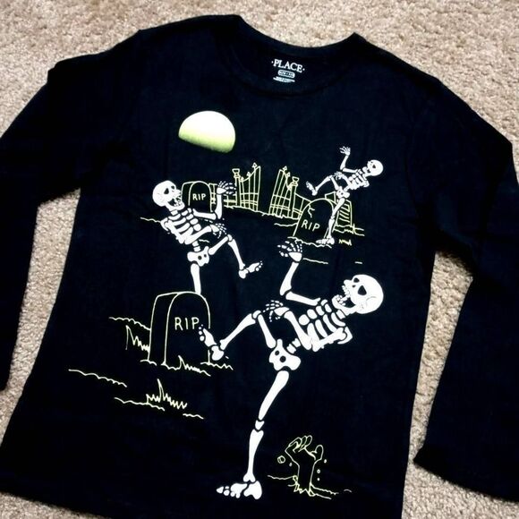 Place Glow In The Dark Skeleton Black  Long Sleeve T-Shirt Large - Picture 1 of 4